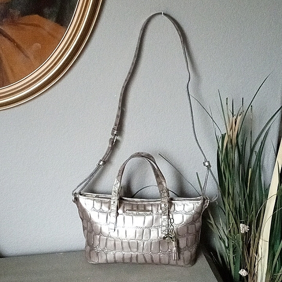BRAHMIN " Small Asher " Taupe Glossy Satchel Shoulder Bag Purse. For Dillards. - Picture 1 of 16